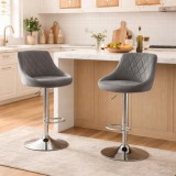 Cumpara ieftin Set 2 scaune de bucatarie/bar, Artool, Kast, rotativ, catifea gri, picior metal argintiu, 45.5x49x85-105 cm