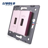 Priza dubla USB Livolo roz pentru incarcare eleganta in perete