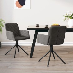 vidaXL Scaune de bucătărie pivotante, 2 buc, gri &icirc;nchis, catifea