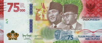 INDONEZIA █ bancnota █ 75000 Rupiah █ 2020 █ COMEMORATIVA █ UNC █ necirculata foto