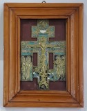 CRUCIFIX DIN BRONZ SI EMAIL POLICROM , RUSIA , CCA. 1900