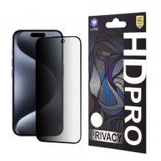 Folie de protectie Ecran Privacy Lito HD Pro pentru Apple iPhone 15 Pro, Sticla Securizata, Full Glue