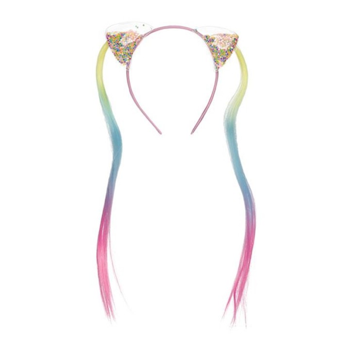 Bentita pentru copii, Urechi si par Rainbow, 36 cm, ATU-084870