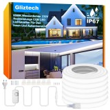 Banda LED COB exterior IP67 Gliztech, 20m, 230V, 6500K, dimabila 0-100%, dubla siguranta, alb rece