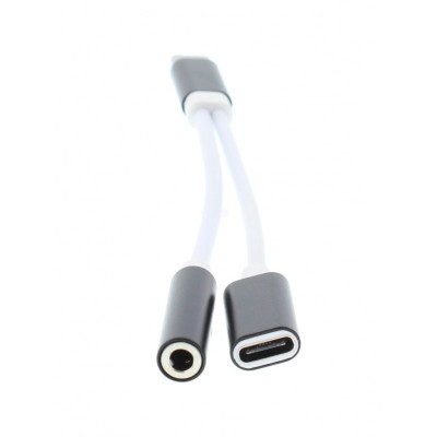 Adaptor Well, USB-C tata, jack 3.5 mm mama, USB-C mama, 13 cm, Negru/Alb foto