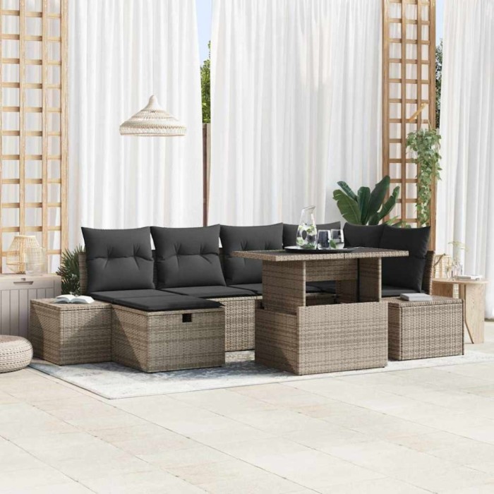 vidaXL Set de canapele pentru grădină 7 pcs Gri poliratan