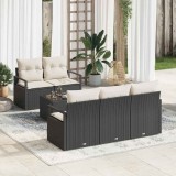 Set de mobilier de grădină cu 6 piese, cu perne, negru, din ratan sintetic