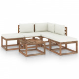 Set mobilier de grădină, 6 piese, cu perne ,crem