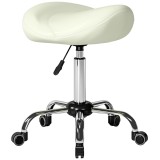 HOMCOM Scaun tip șa, scaun cu roți reglabil cu piele PU pentru masaj, spa, clinică, &icirc;nfrumusețare și tatuaje, cremă | Aosom Romania