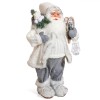 Figurină Decorativă Moș Crăciun, Model Alb, &Icirc;nălțime 60cm, Poliester, Felinar Inclus, Oem