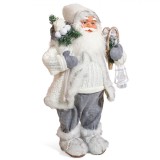 Figurină Decorativă Moș Crăciun, Model Alb, &Icirc;nălțime 60cm, Poliester, Felinar Inclus
