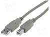 Cablu USB A mufa, USB B mufa, USB 2.0, lungime 3m, gri, VCOM - CU201-030-PB