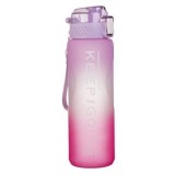 Sticla de apa sport din plastic, 1L, cu model ombre fuchsia-lila si mesaj Keep going, CMCLASS