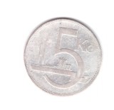 Moneda Cehoslovacia 5 korun 1929, stare buna, curata, Europa, Argint