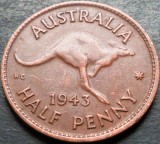 Moneda istorica HALF PENNY - AUSTRALIA, anul 1943 * cod 433 - GEORGIVS VI-lea, Australia si Oceania