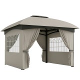 Outsunny Pavilion de grădină 3,4 x 3,4 m, Cort de bere cu acoperiș ventilat, ferestre arcuite, cadru din oțel, Gri deschis | Aosom Romania