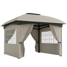 Outsunny Pavilion de grădină 3,4 x 3,4 m, Cort de bere cu acoperiș ventilat, ferestre arcuite, cadru din oțel, Gri deschis | Aosom Romania