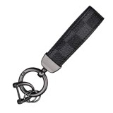 Breloc chei din piele si otel zincat, LUVLU&trade;, rotire la 360 de grade, inel in D anti-pierdere, 2 inele mici si surubelnita, pentru Barbati/Femei, Negr