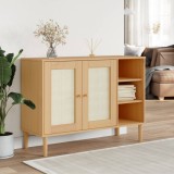 Cumpara ieftin Servantă SENJA, aspect ratan maro, 112x40x80 cm, lemn masiv pin