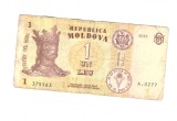 Bancnota Republica Moldova 1 leu 2015, circulata, uzata