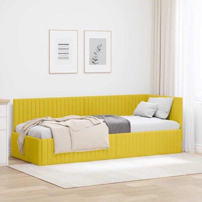 vidaXL Cadru de pat colțar cu headboard Galben 80 x 200 cm Catifea 42016252