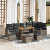 vidaXL Set de canapele pentru grădină cu pernă 10 pcs Gri Rattan poli