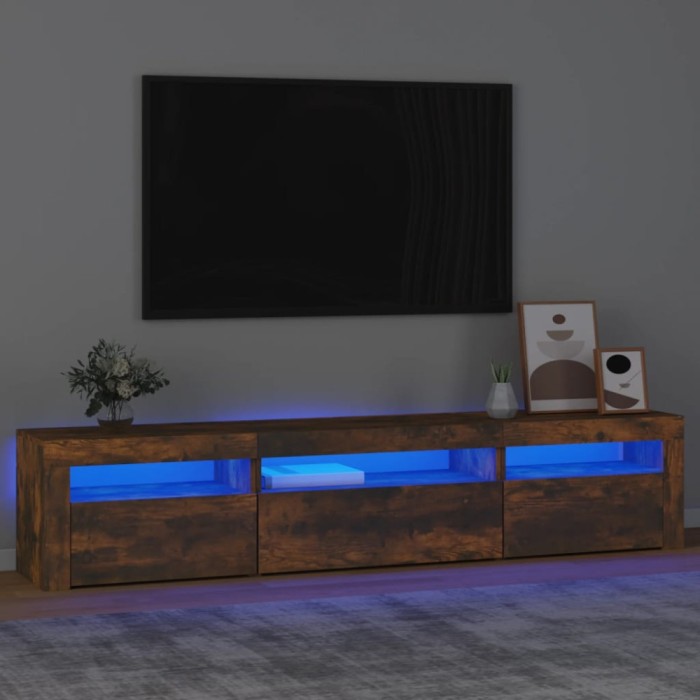 vidaXL Comodă TV cu lumini LED, stejar fumuriu, 195x35x40 cm 3152743