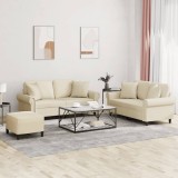 Set de canapele cu perne, 3 piese, crem, piele ecologică