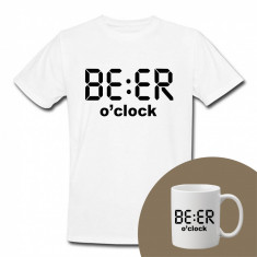 "Beer o'clock" Set Personalizat – Tricou + Cană Alb M
