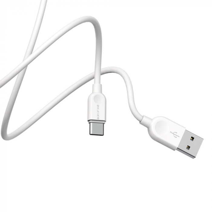 Cablu cu conectori USB tata la USB tip C tata, Borofone BX14 LinkJet, lungime 2m, 3A, alb