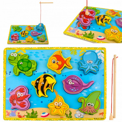 Set Joc de Pescuit pentru Copii cu 8 Animale Marine si Undita, Dimensiuni 29.5x22x0.6 cm foto