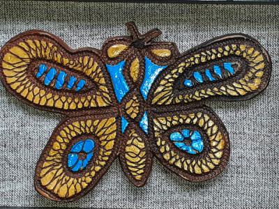 Tablou fluture teracota unicat obiect decor semnat artist cadou ceramica T14 foto