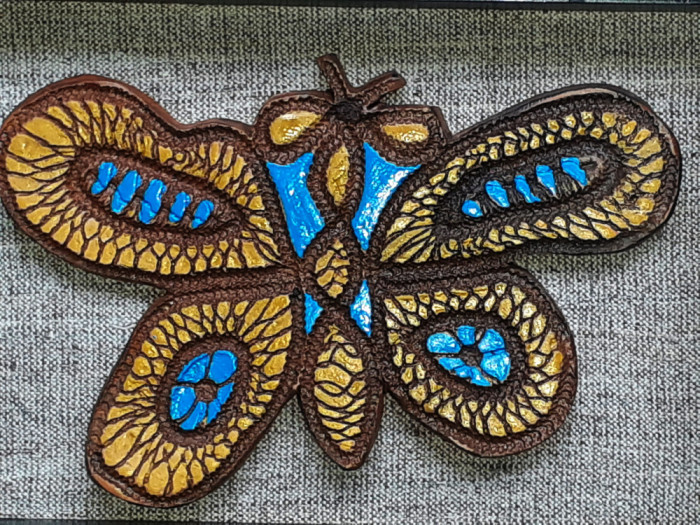 Tablou fluture teracota unicat obiect decor semnat artist cadou ceramica T14