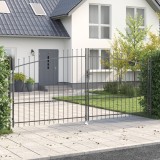 vidaXL Poartă de grădină cu v&acirc;rf &icirc;n formă de suliță deschidere dublă gri 175x400 cm din oțel