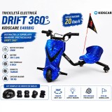 Tricicleta electrica Drift 360 KidsCare E400Big pentru copii, motor 250W, viteza 20 km/h, baterie 36V 3.6Ah, lumini LED, albastru, kit de protectie in
