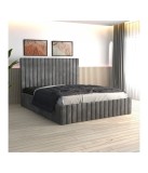 Pat Tapitat Luca Gri + Saltea Lux Ortopedica 180x200cm