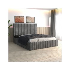 Pat Tapitat Luca Gri + Saltea Lux Ortopedica 180x200cm