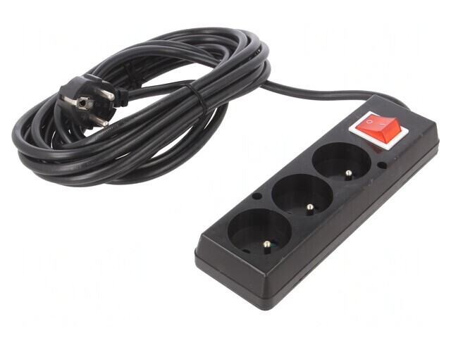 Prelungitor electric 3 prize negru 5m 16A