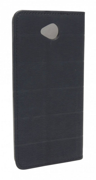 Husa tip carte cu stand Smart Magnet (dungi orizontale) neagra pentru Microsoft Lumia 650