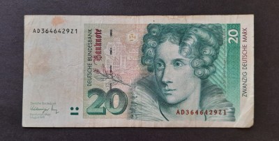 Bancnota 20 DM &amp;quot;Annette von Droste-H&amp;uuml;lshoff&amp;quot; 1991, RFG - A 4033 foto