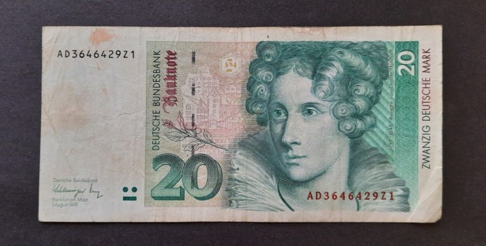 Bancnota 20 DM &quot;Annette von Droste-H&uuml;lshoff&quot; 1991, RFG - A 4033