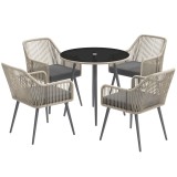 Outsunny Set Mobilier de Grădină cu Masă Rotundă și 4 Scaune, 54x65x80 cm, Maro Deschis | Aosom Romania