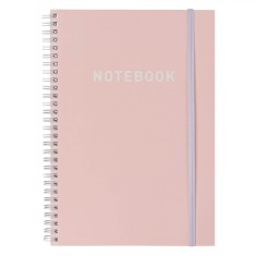 Caiet Notebook B5, Copertă Moale, Roz, 80 File, 2 Subiecte, Legare Spirală, Elastic