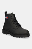 Tommy Jeans ghete de piele TJM LEATHER LACE UP BOOT barbati, culoarea negru, EM0EM01447