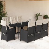 VidaXL Set mobilier de grădină cu perne, 9 piese, negru, poliratan