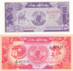 Bancnota Sudan 25 si 50 Piastres 1987 - P37/38 UNC ( set x2 ) foto