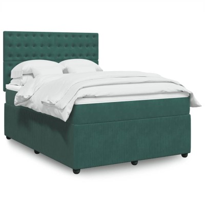 vidaXL Pat box spring cu saltea, verde &amp;icirc;nchis, 140x190 cm, catifea 3292349 foto