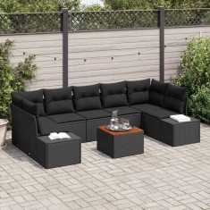 Set de canapele pentru gradina cu perna 8 pcs Negru Rattan poli foto