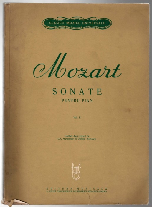 Mozart - Sonate - partituri pian vol. II, Ed. Muzicala, 1967