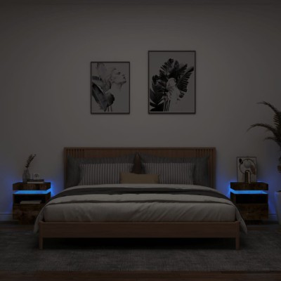 vidaXL Noptiere cu lumini LED, 2 buc., stejar fumuriu, 40x39x48,5 cm 836793 foto